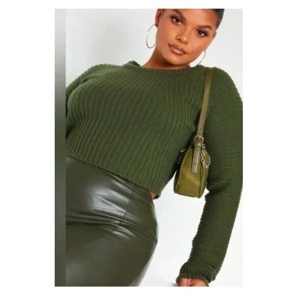 Women's Plus Size Cropped Knit Ribbed Sweater UK XXL US 18/20 - Picture 3 of 9